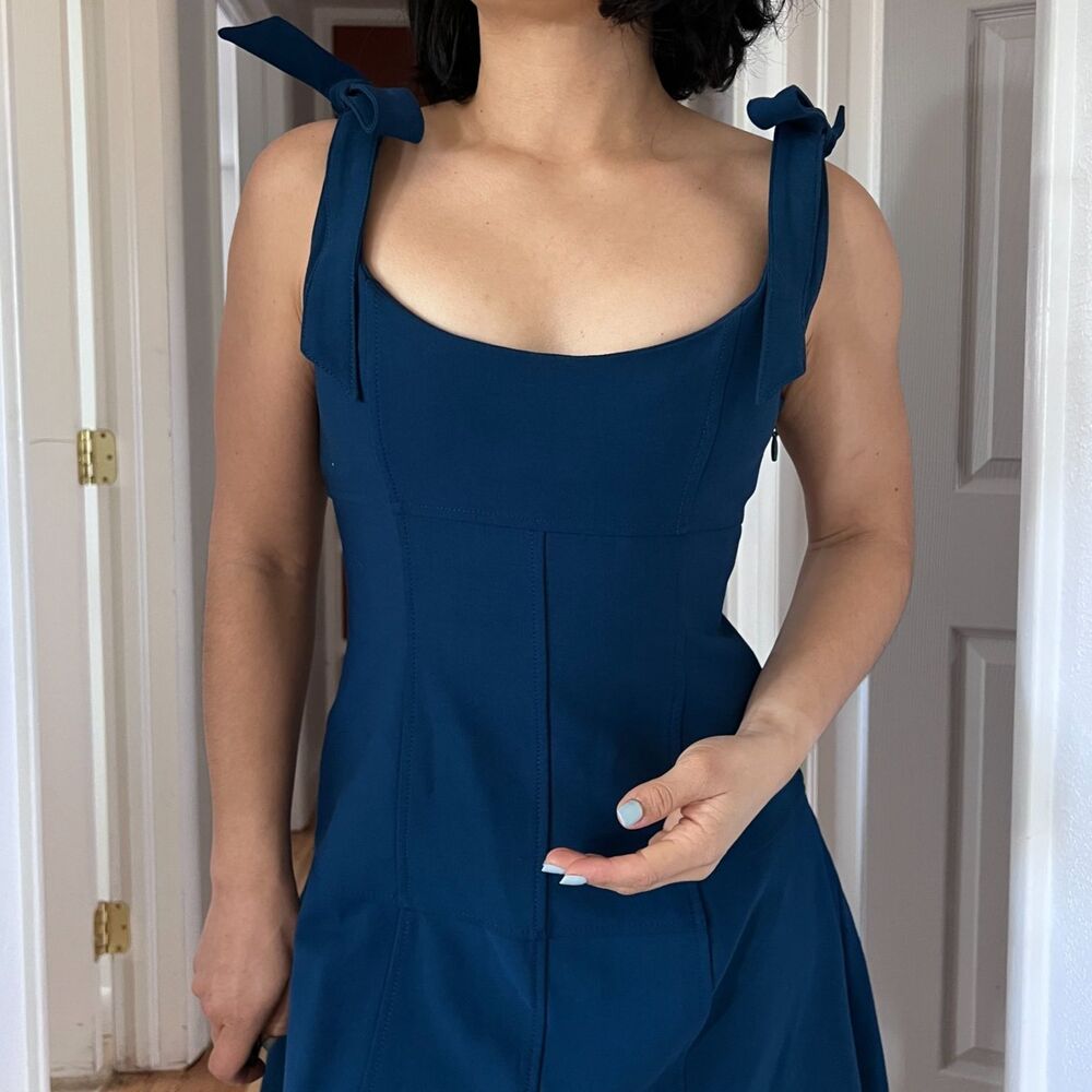 Cinq A Sept Woman's Sz 2 Dark Blue Jeanette Tied Asymmetrical Mini Dress